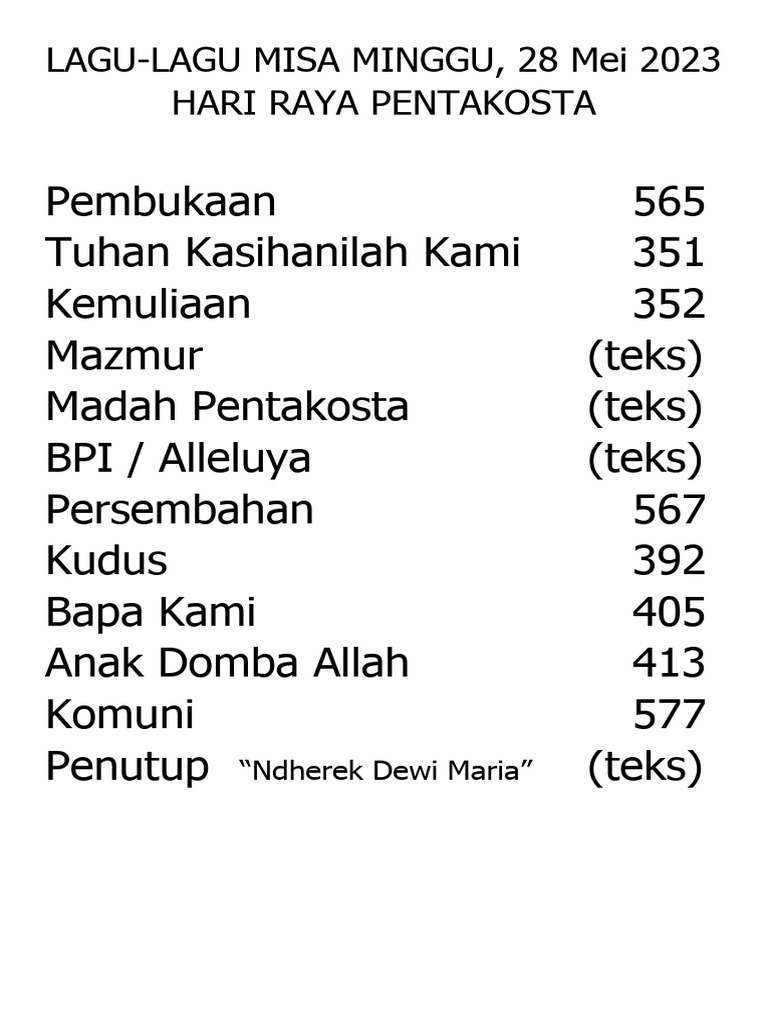 Madah Pentakosta untuk Misa 2023 | PDF