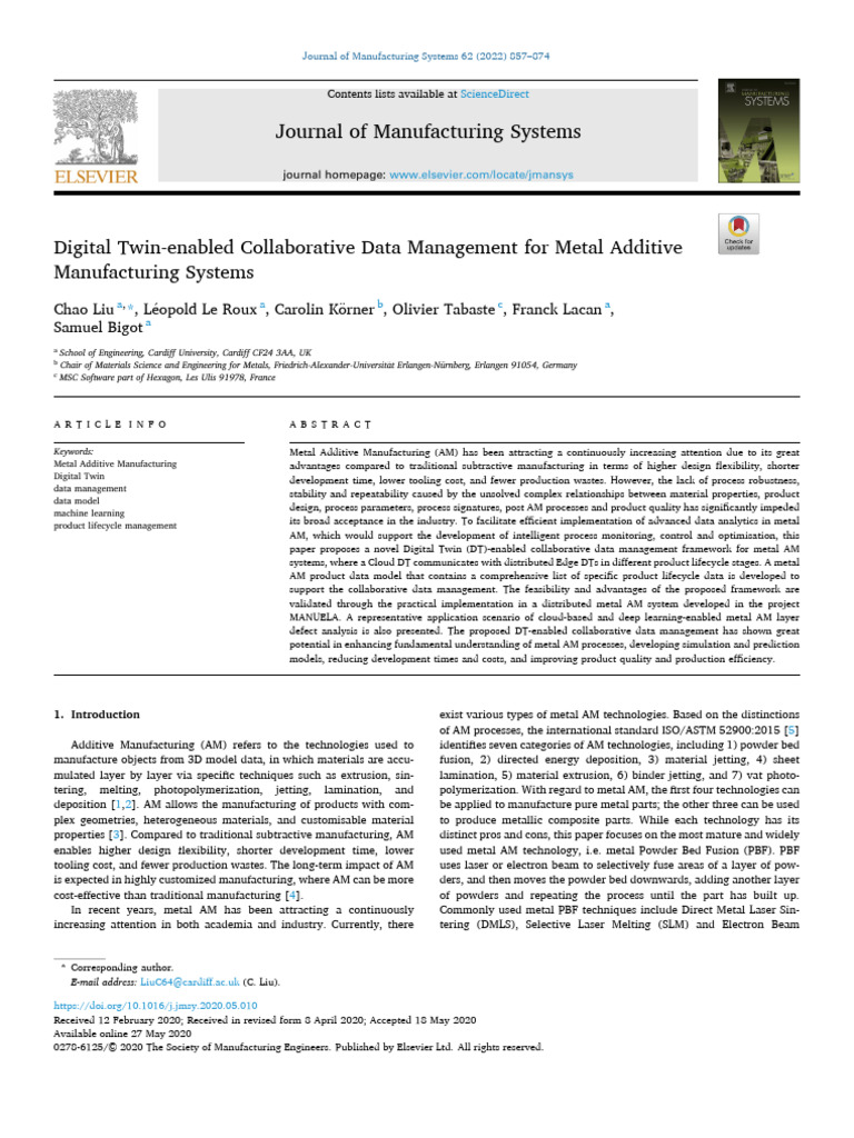 Digital Twin for Metal Additive Manufacturing | PDF | Product Lifecycle ...