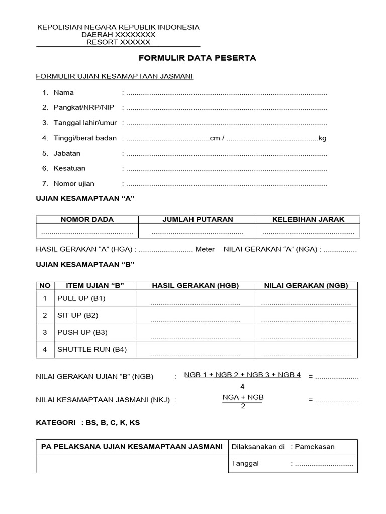 Formulir Data Peserta Pdf
