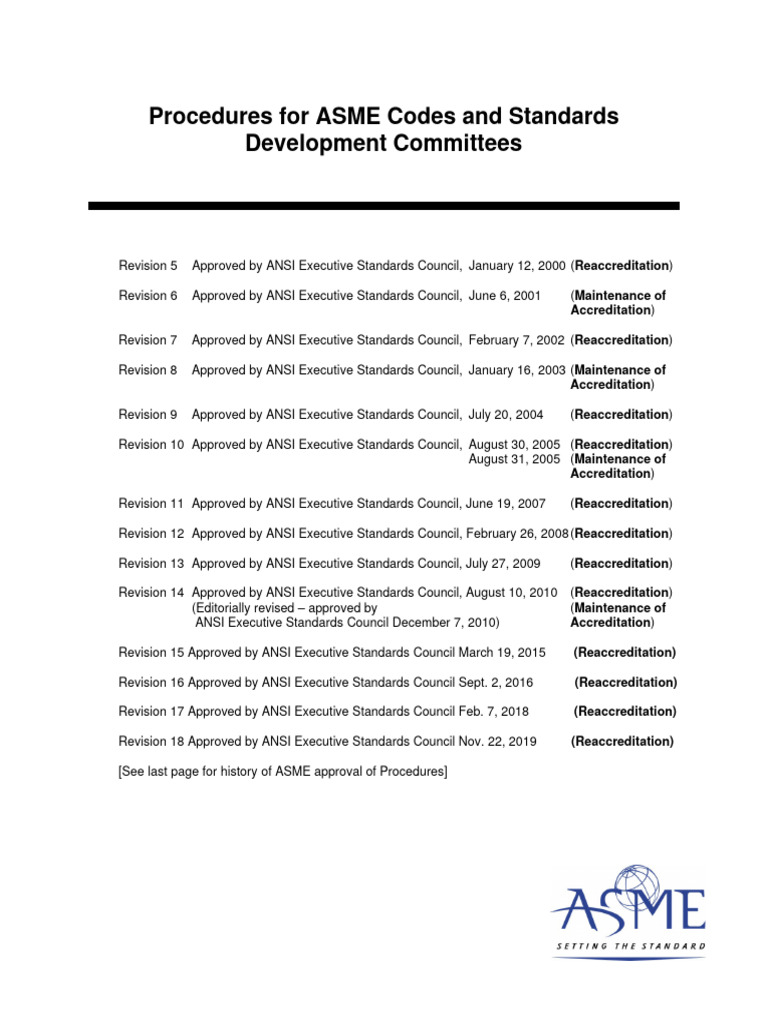 Procedures For ASME Codes and Standards Development Committees PDF Committee Standardization