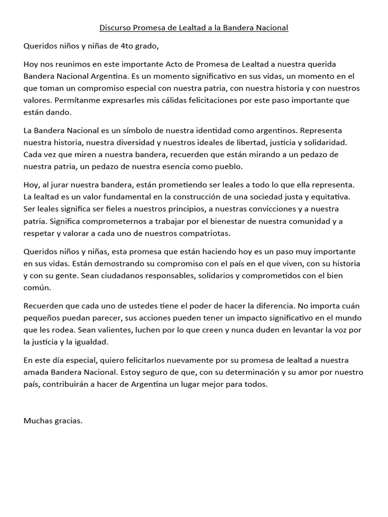 Discurso Promesa de Lealtad a la Bandera Nacional | PDF