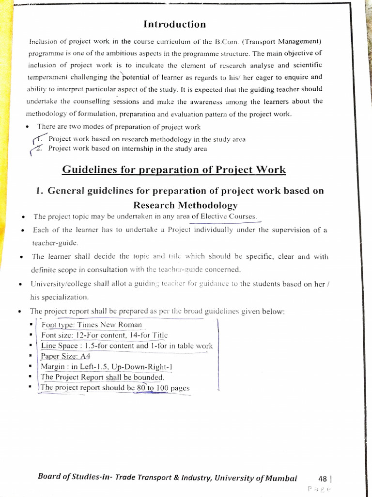 Project Work Guidelines for B.Com Transport | PDF | Methodology ...