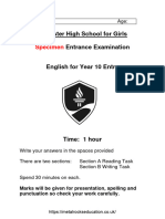 Leicester High School For Girls 14 English Exam