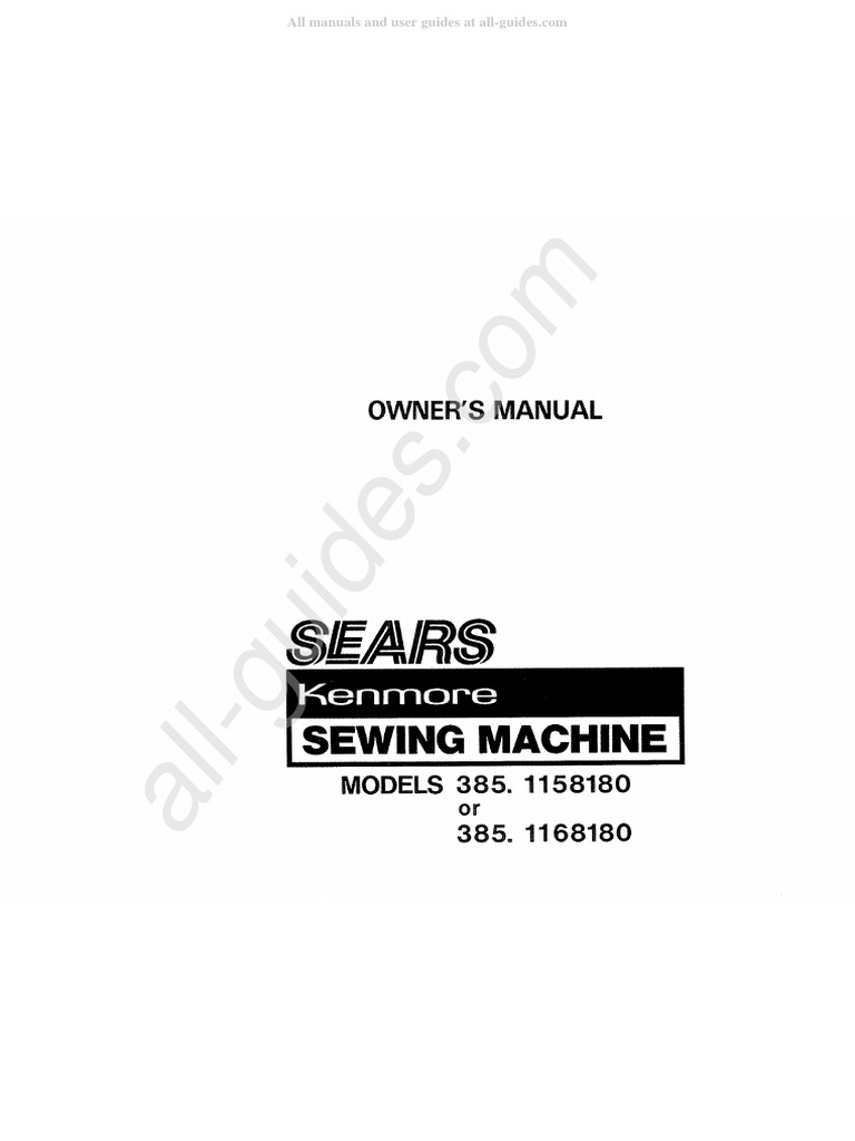 Kenmore 385.1158180 Sewing Machine Instruction Manual PDF Sewing