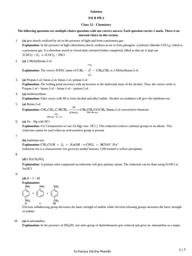 Class 12 Chemistry MCQs and Answers | PDF | Organic Chemistry | Chemistry