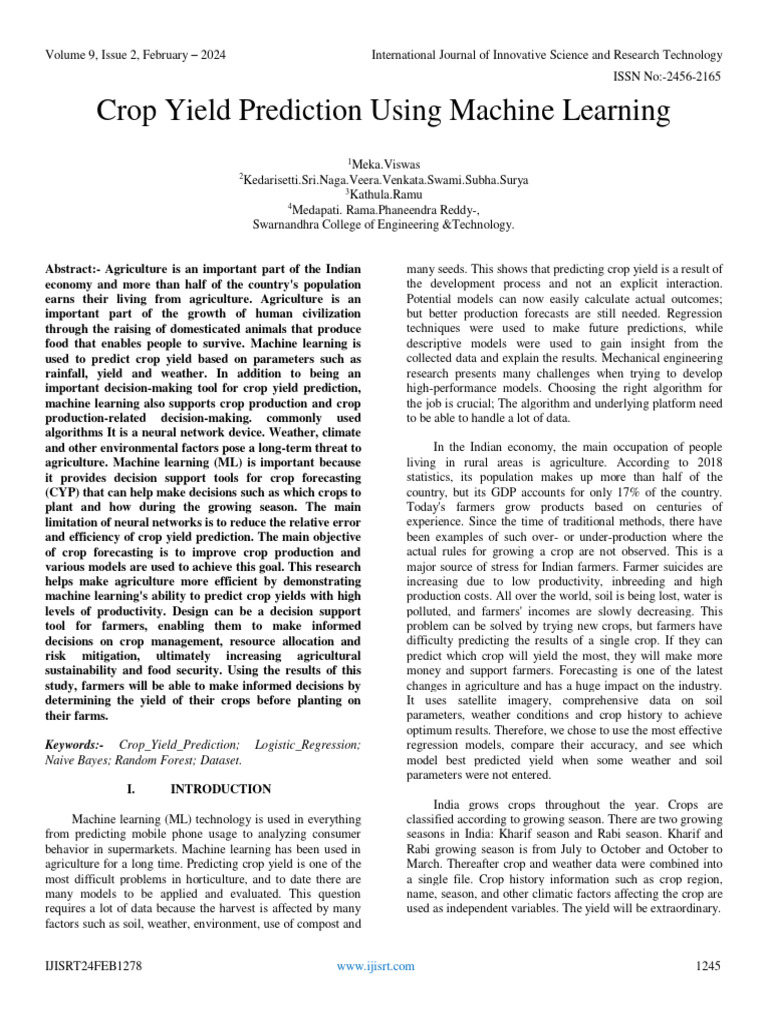 Crop Yield Prediction Using Machine Learning | PDF | Agriculture ...
