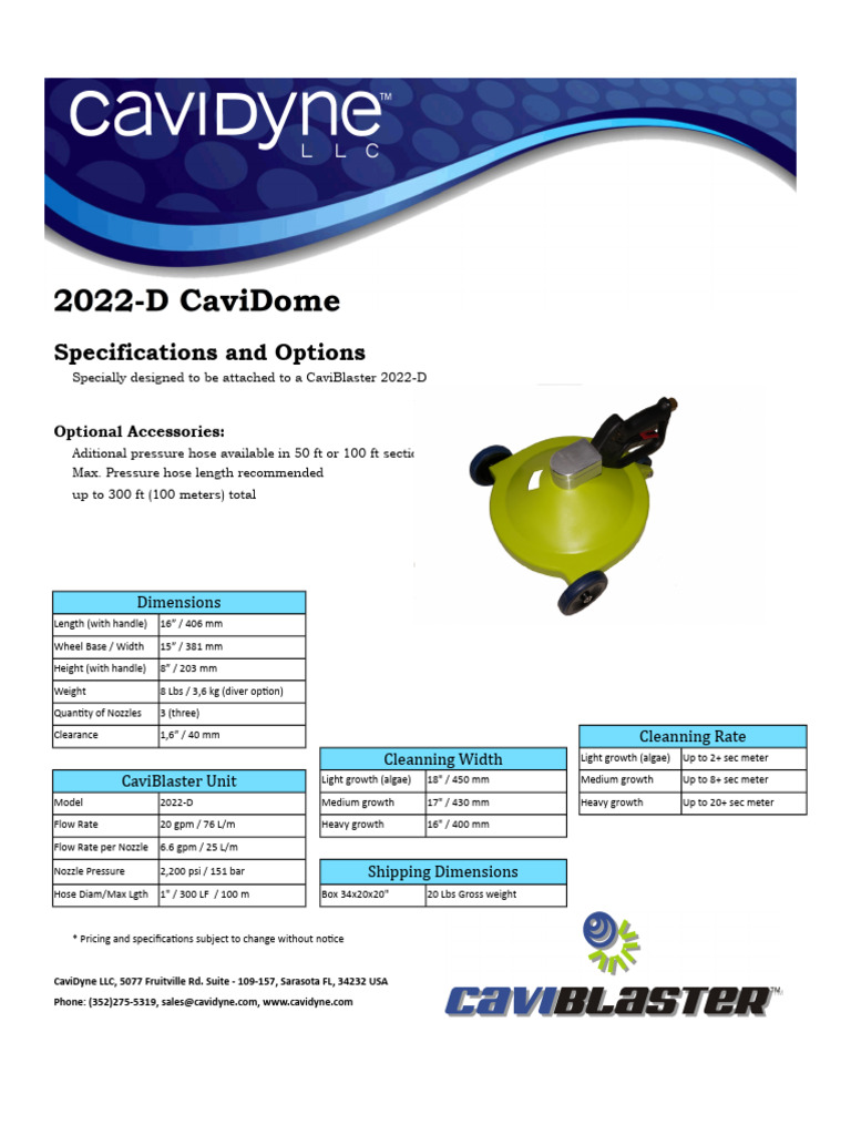 CaviBlaster 2022-D Specs & Options | PDF