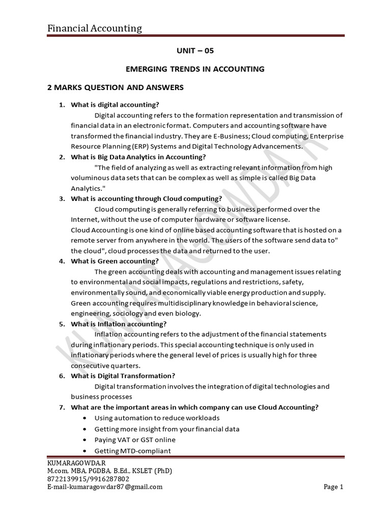 Financial Accounting Unit - 05 | PDF | Cloud Computing | Big Data
