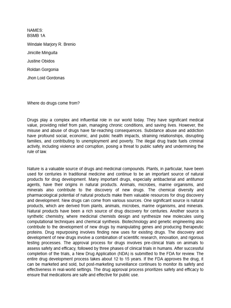 Where Do Drugs Come From Reaction Paper | PDF