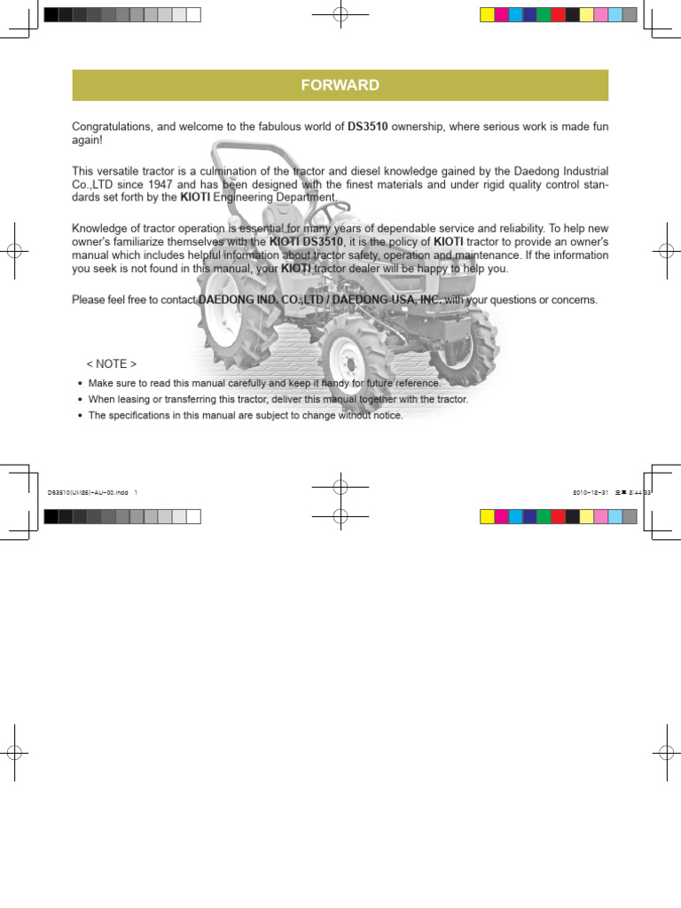 2018 KIOTI CK3510 OWNERS MANUAL PDF intelligence overview