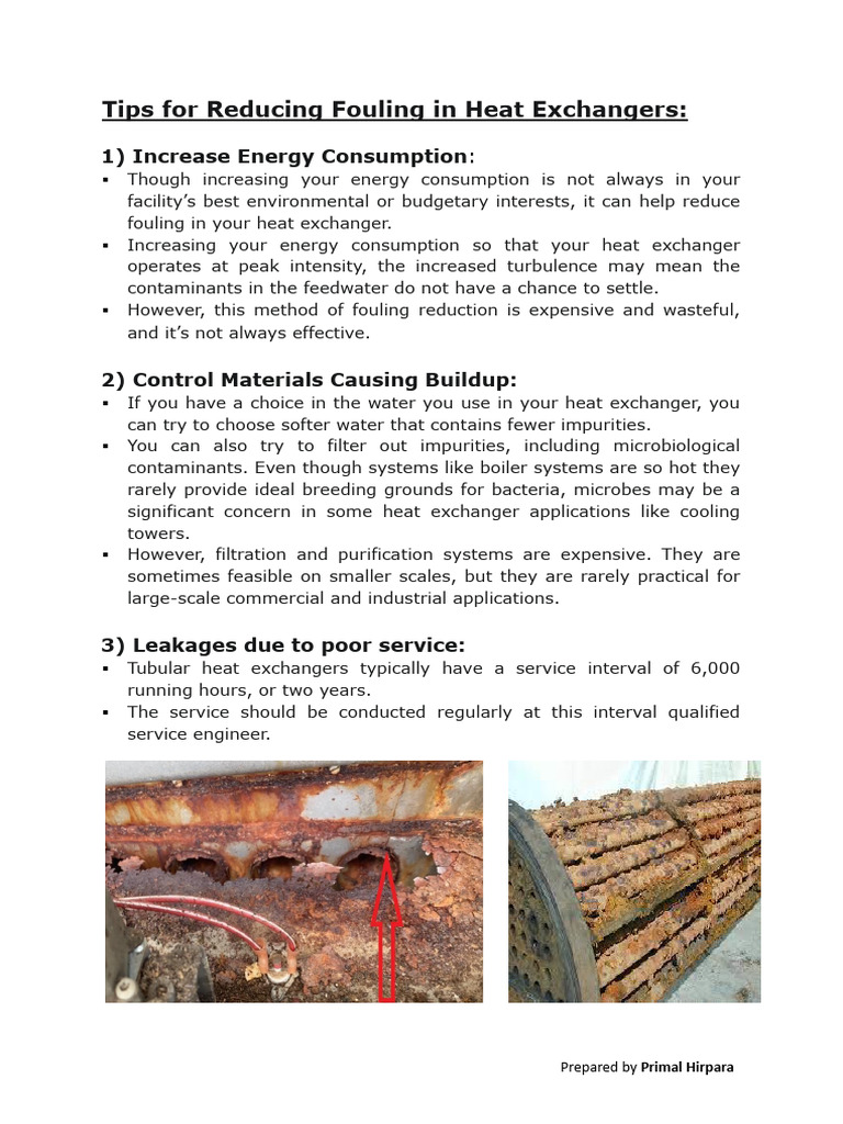 Heat Exchanger Maintenance Tips | PDF | Heat Exchanger | Chemistry