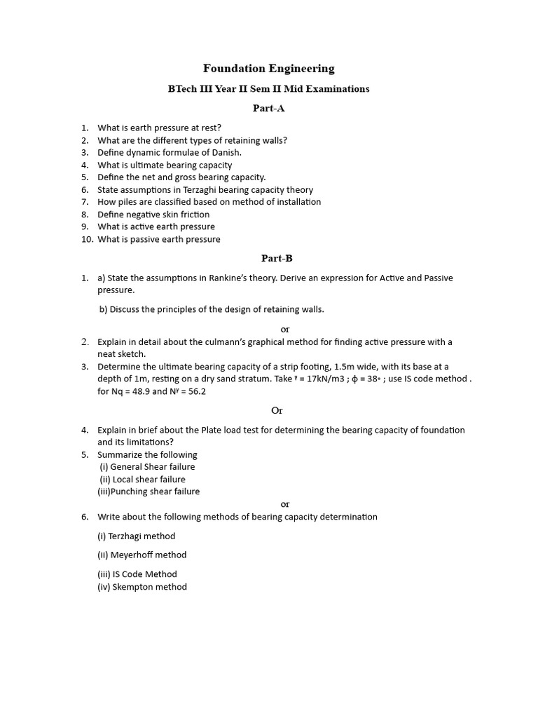 Foundation Engineering Question Paper PDF Deep Foundation Mechanics