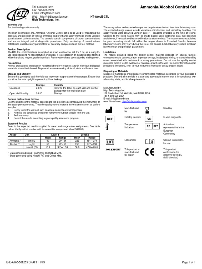 Ammonia, Alcohol Control Set | PDF