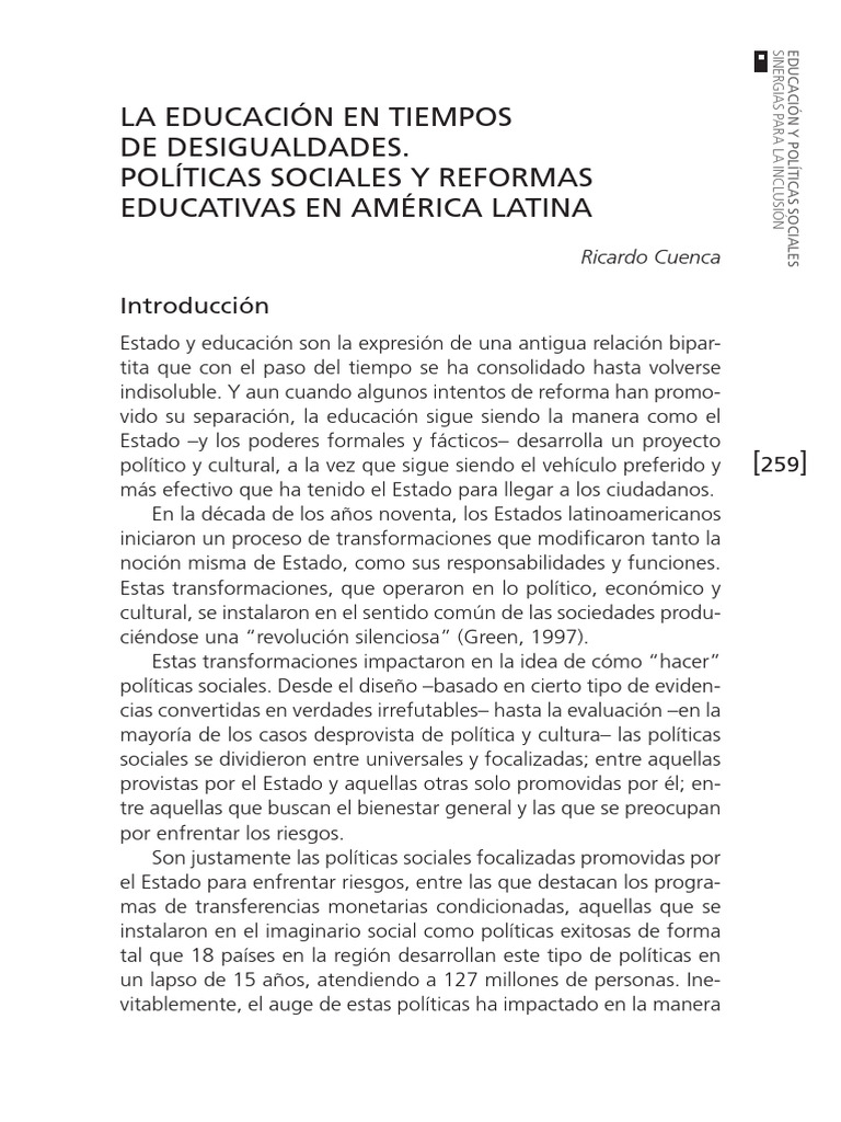 2014 La Educación en Tiempos de Desigualdades. Políticas Sociales y ...