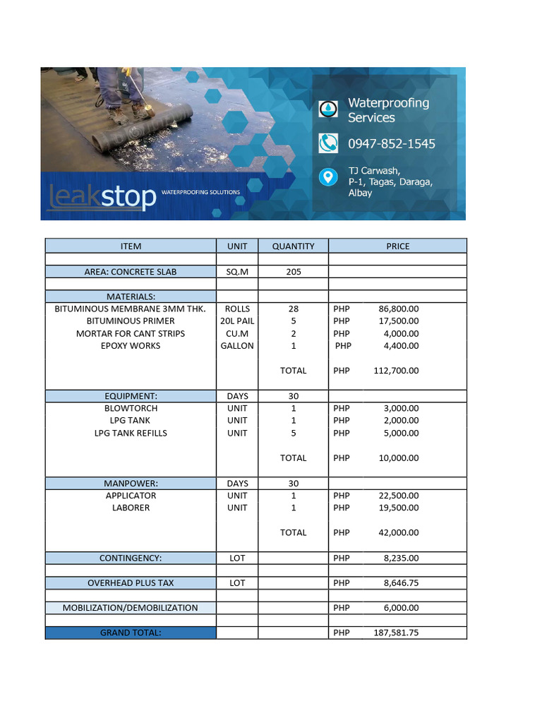 Waterproofing Quotation | PDF