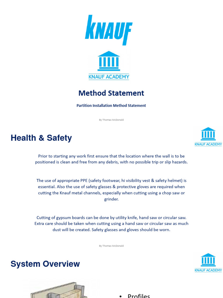 Knauf Partitions Method Statement TM PDF Drywall Wall