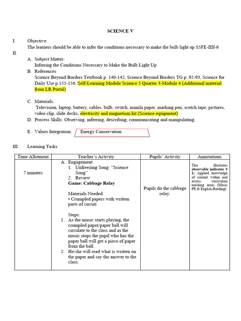 Inferring The Conditions Necessary To Make The Bulb Light Up PDF