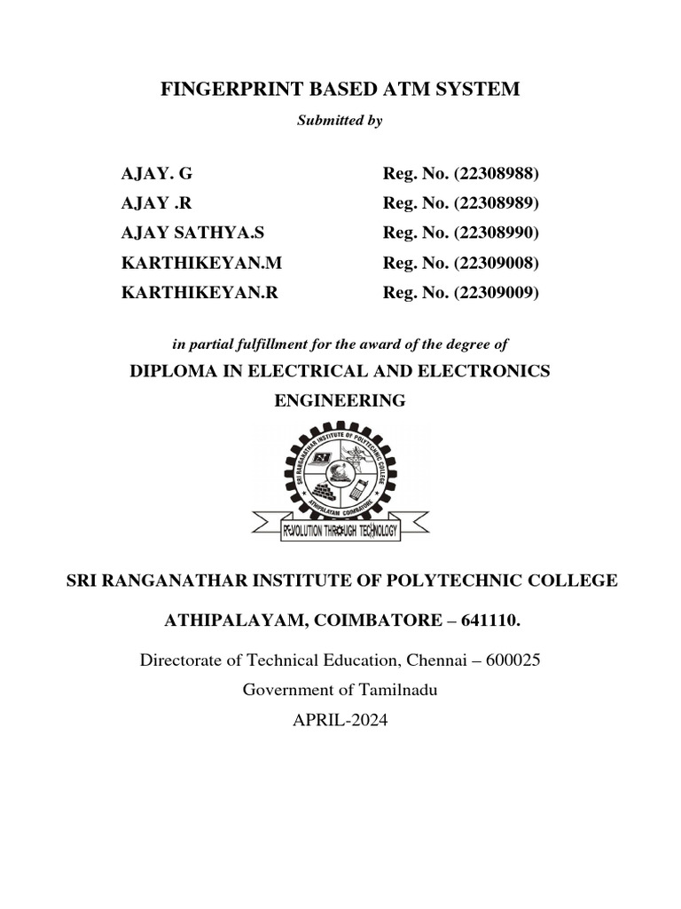 Fingerprint based atm system pdf rectifier relay