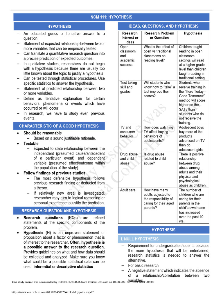 Understanding Hypotheses in Research | PDF | Hypothesis | Statistics