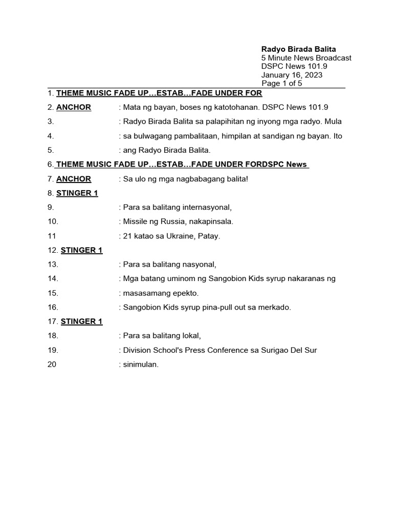 Radio Scriptwriting Template PDF