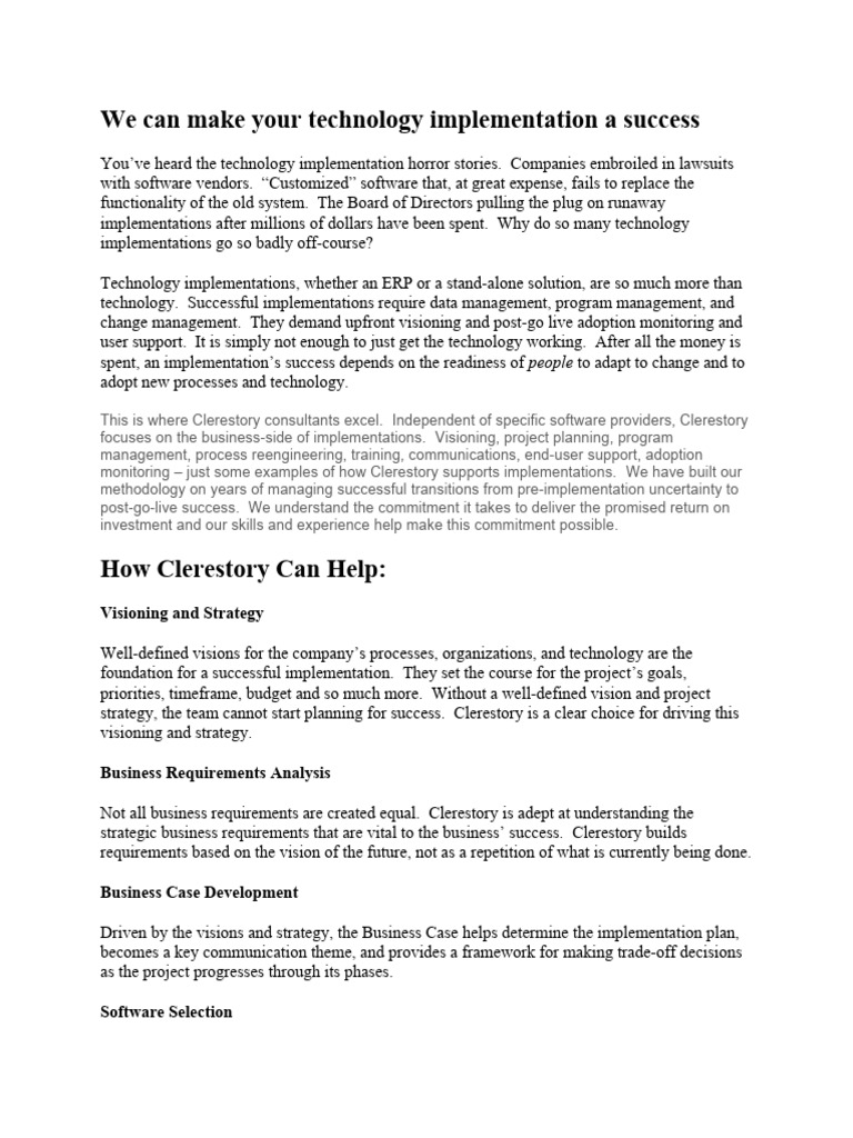 We Can Make Your Technology Implementation A Success | PDF | Change ...