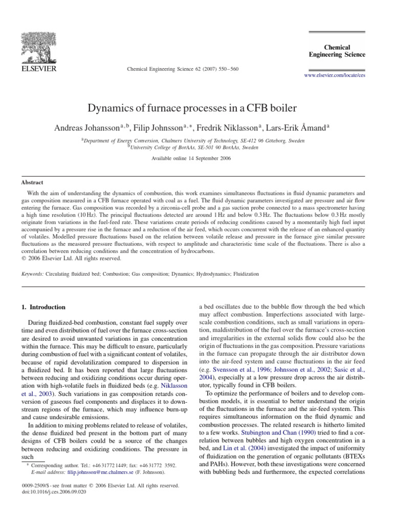 Dynamics of Furnace Processes in A CFB Boiler | PDF | Combustion | Gases