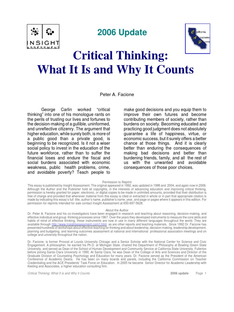 Facione critical thinking picture