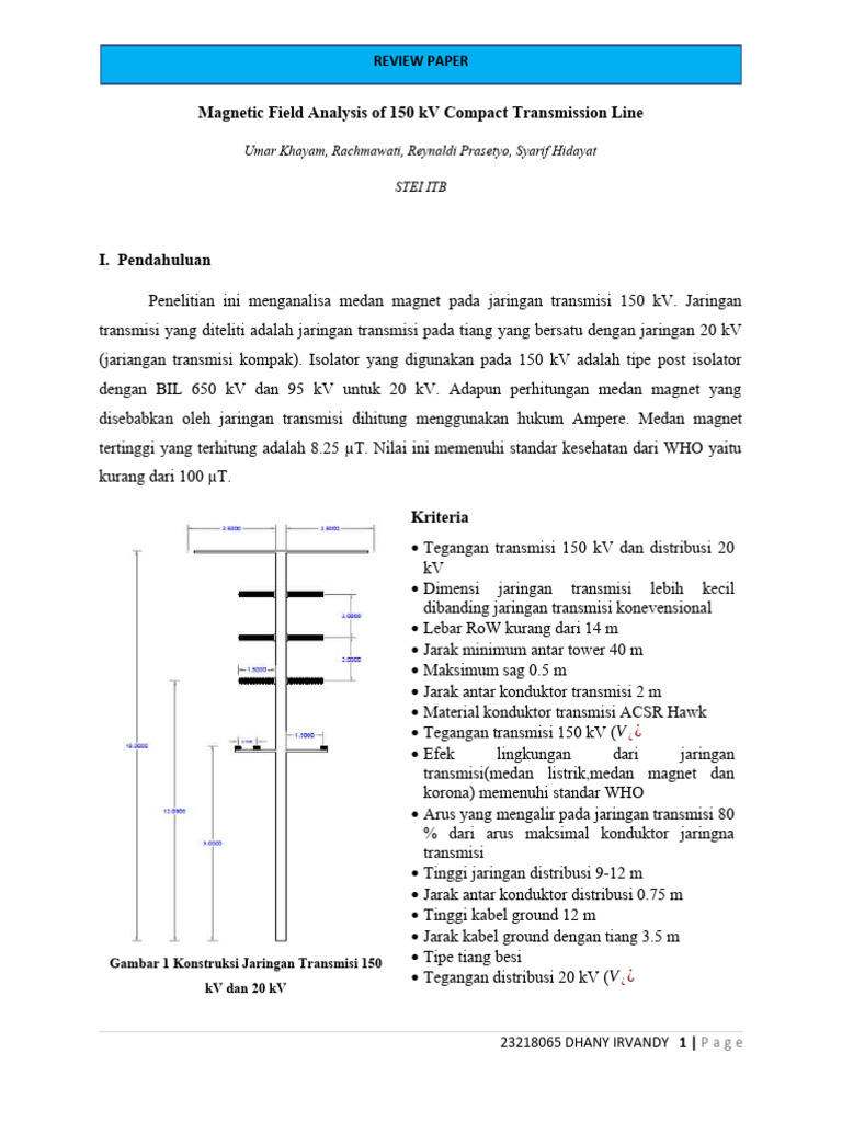 Magnetic Field Analysis of 150 KV Compact Transmission Line | PDF