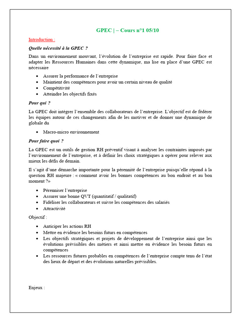 Formation GPEC : enjeux et mise en œuvre | PDF | Gestion des ressources ...