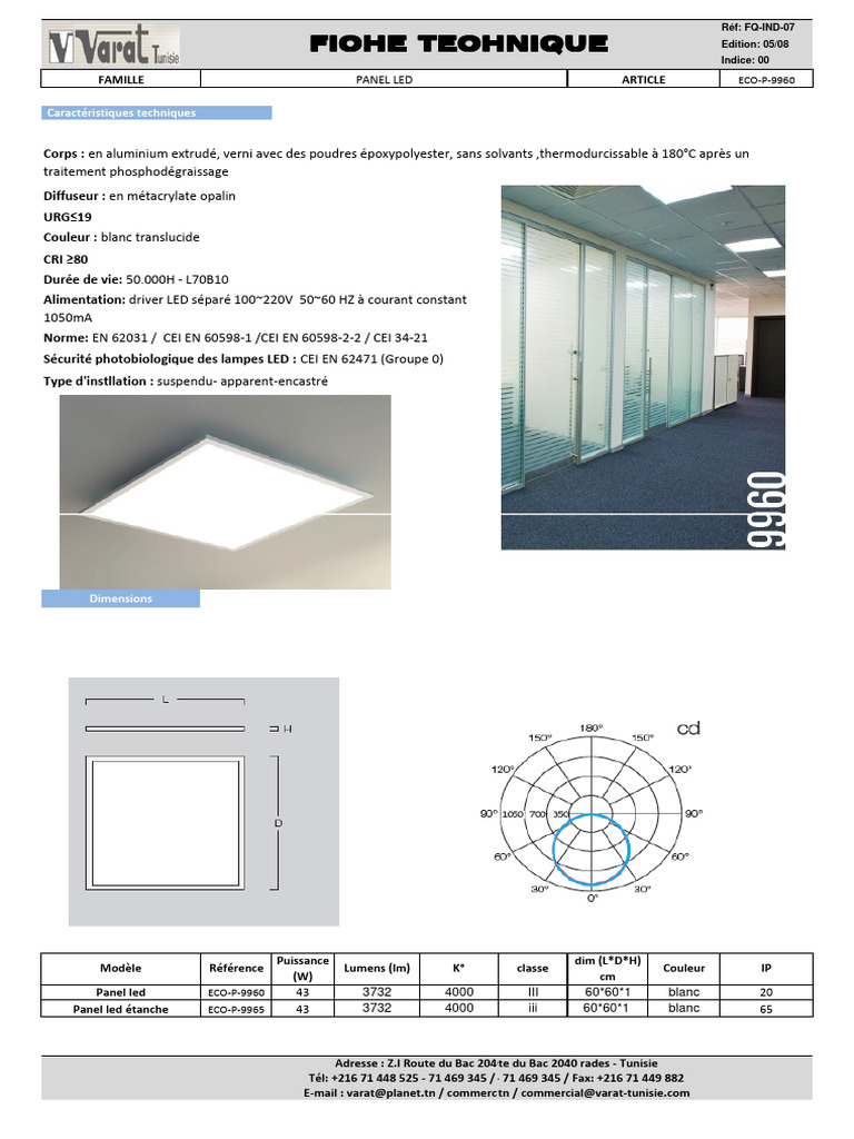 Fiche technique Panel LED ECO-P-9960 | PDF | Composants électriques ...