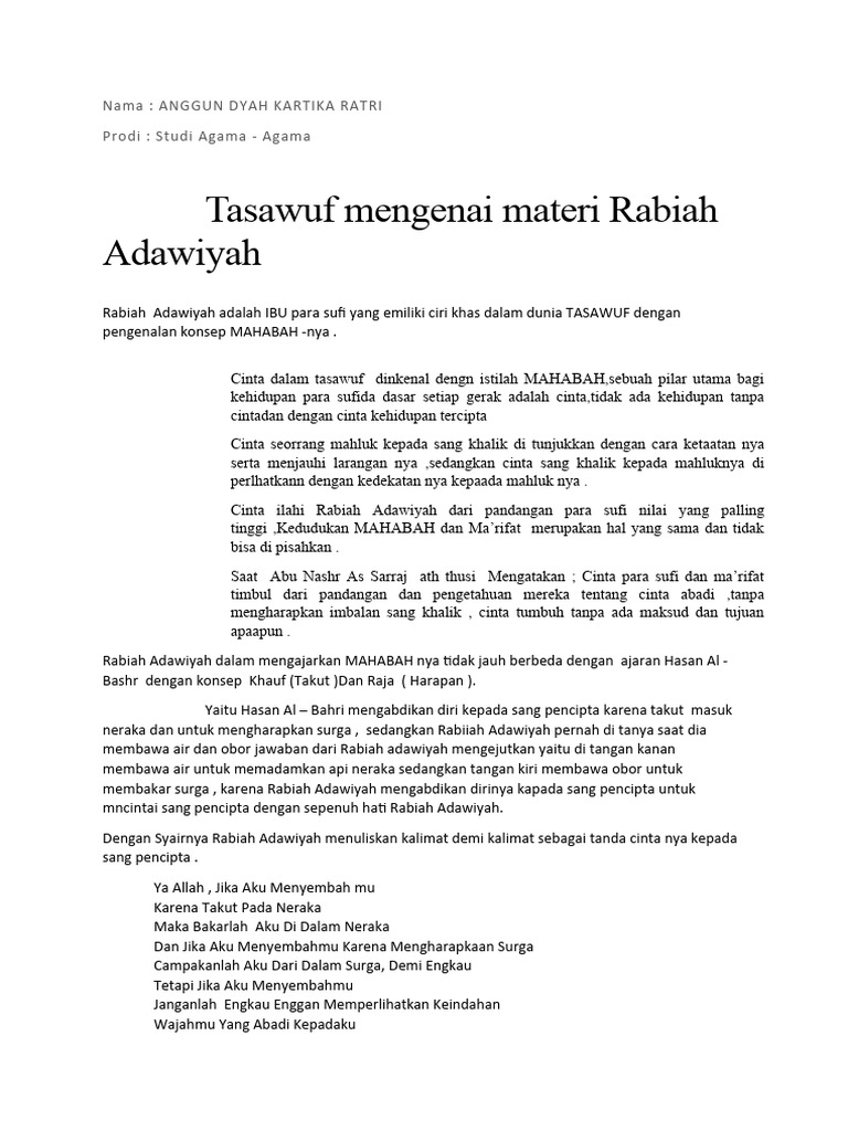 Cinta Ilahi dalam Tasawuf Rabiah Adawiyah | PDF