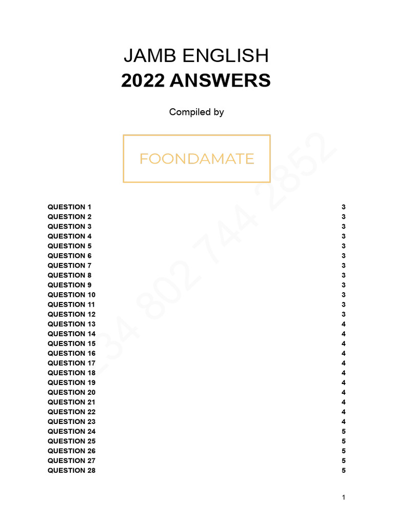 Jamb English 2022 Answers | PDF