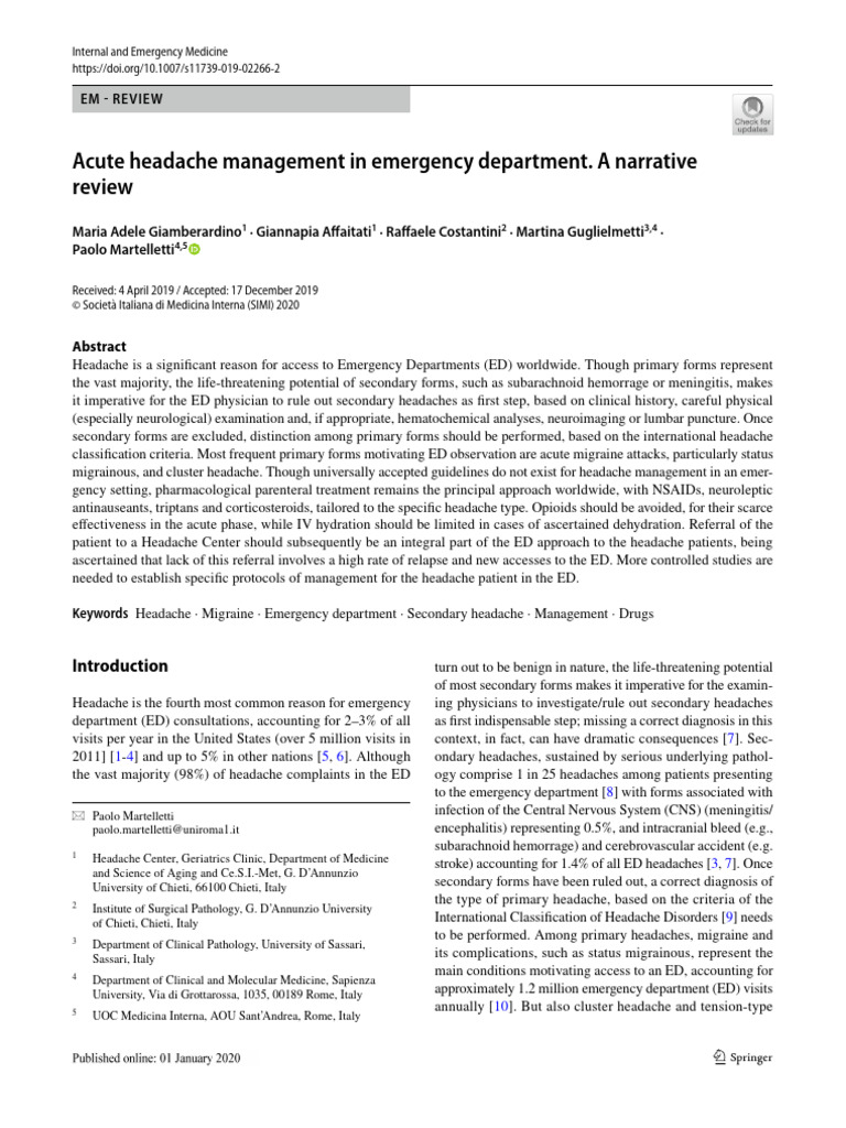 Emergency Management of Headaches | PDF | Headache | Migraine