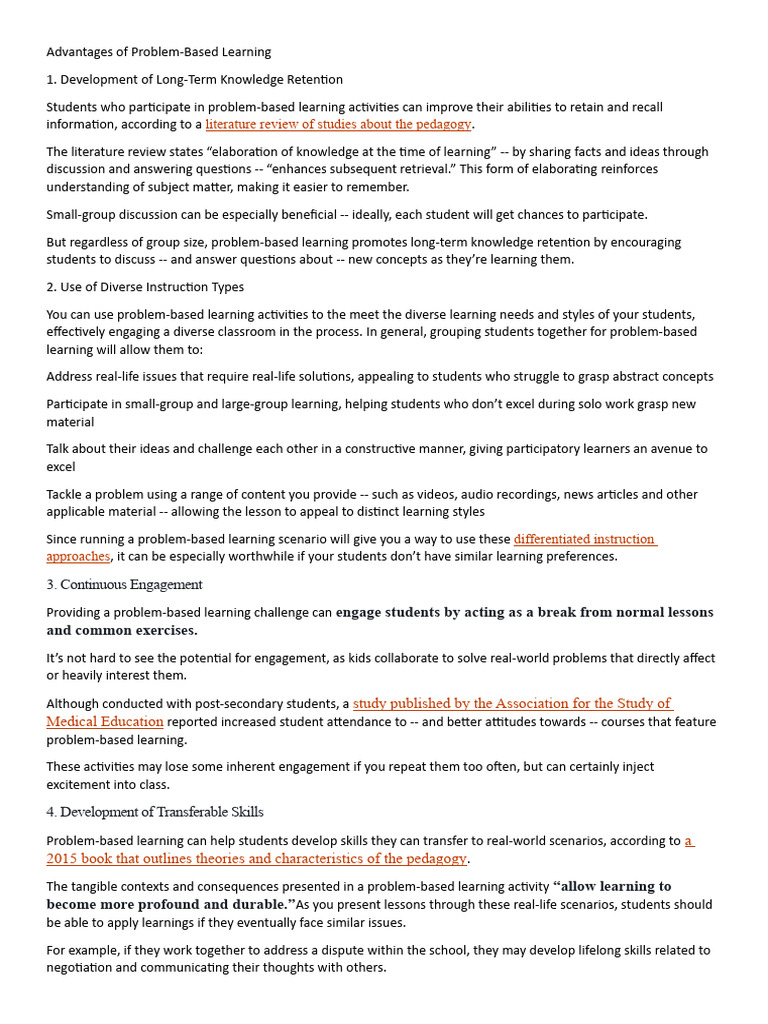 Benefits of Problem-Based Learning | PDF | Learning | Cognitive Psychology