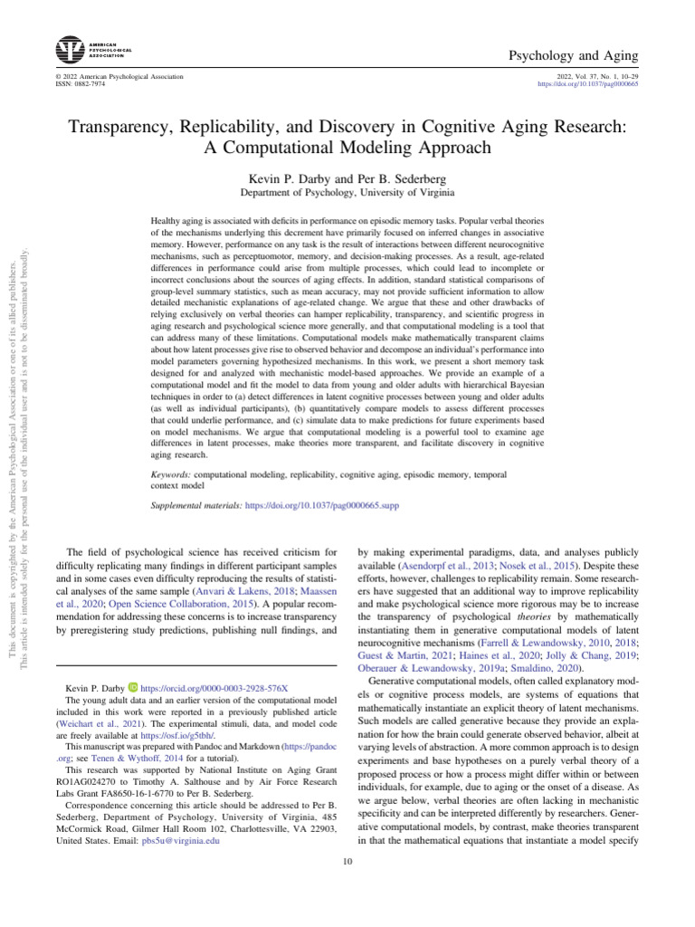 Transparency, Replicability, and Discovery in Cognitive Aging Research ...