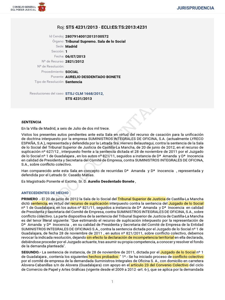 STS 4231 2013 | PDF | Sentencia (ley) | Caso de ley