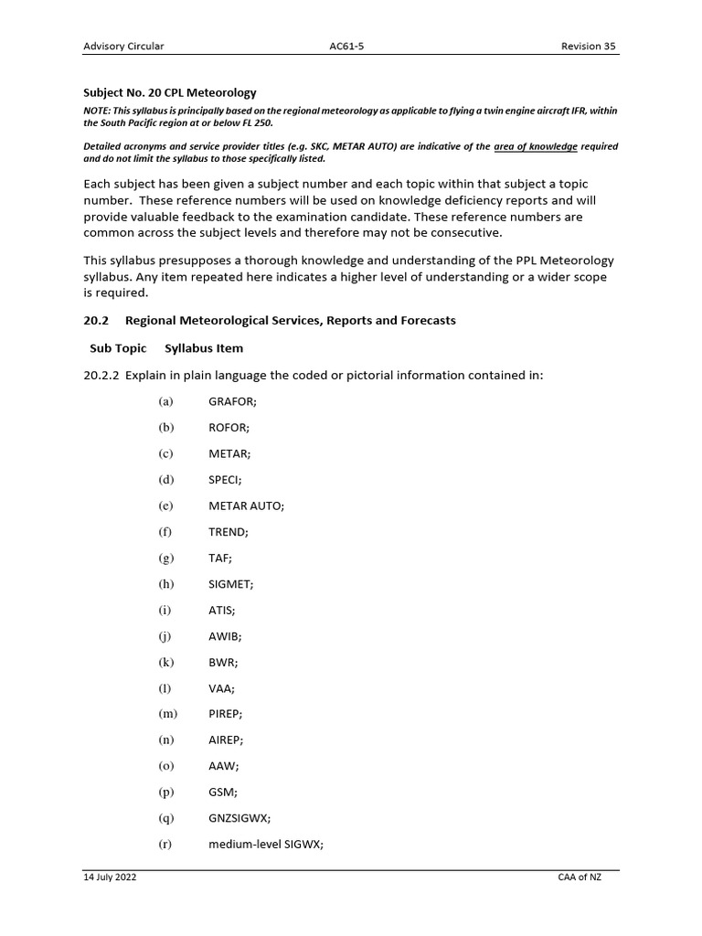 CPL Meteorology Syllabus Overview | PDF | Atmosphere Of Earth | Troposphere