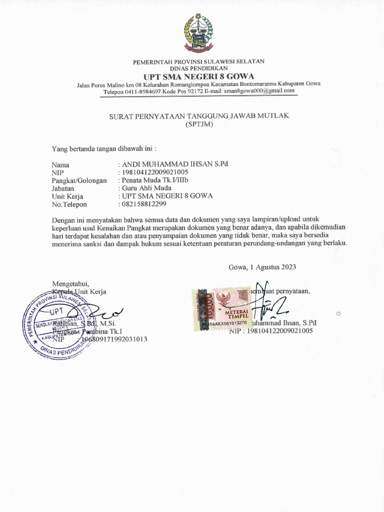 Contoh Sptjm Baru Pdf