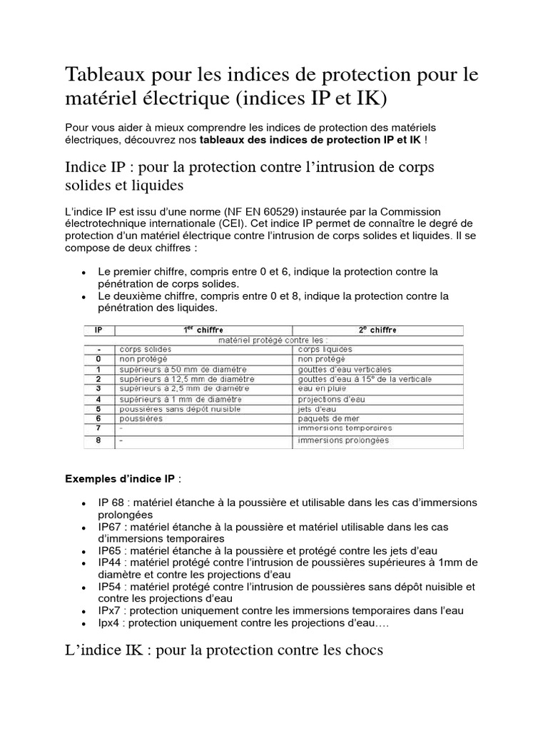 Indices de protection IP et IK expliqués | PDF | Maison et jardin ...