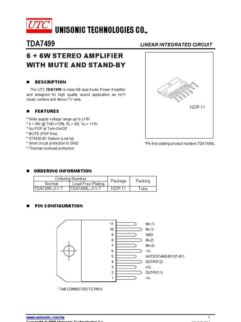 TDA7499 | Amplifier | Electrical Engineering | Free 30-day Trial | Scribd