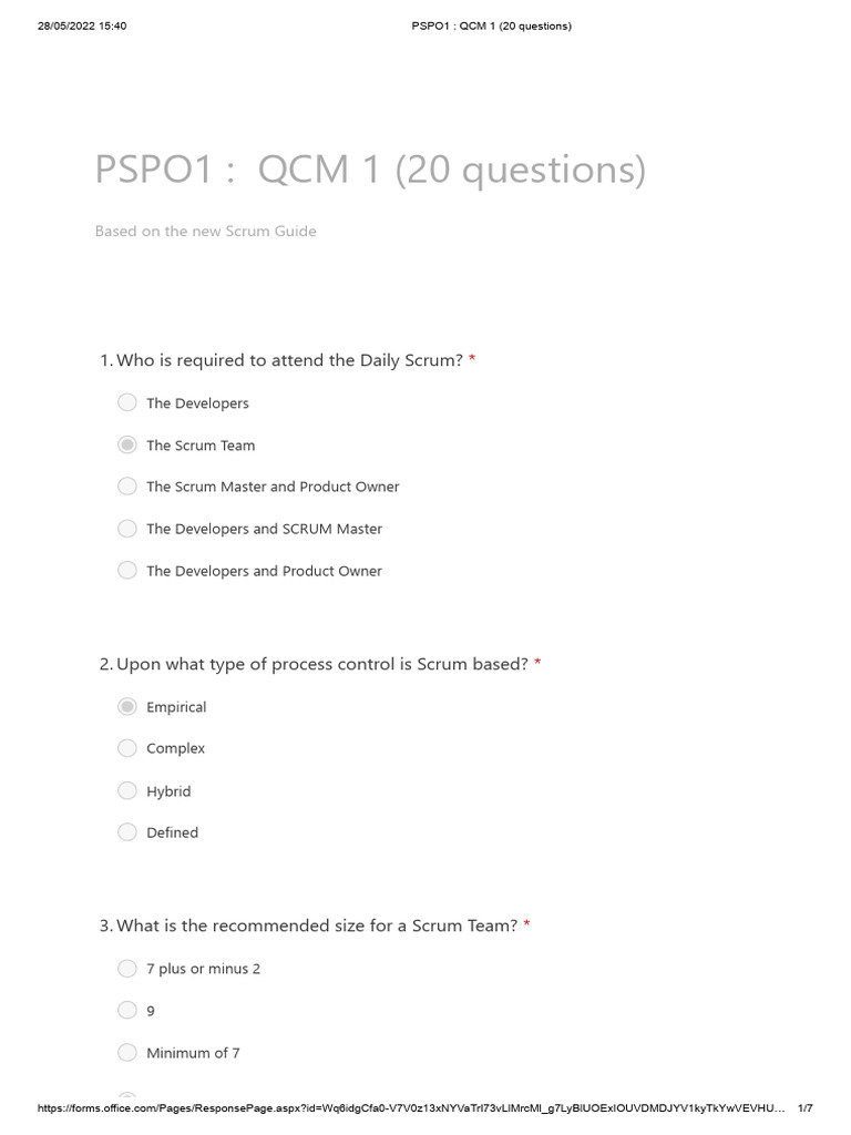 PSPO1 Scrum Master QCM Exam Questions | PDF | Scrum (Software ...