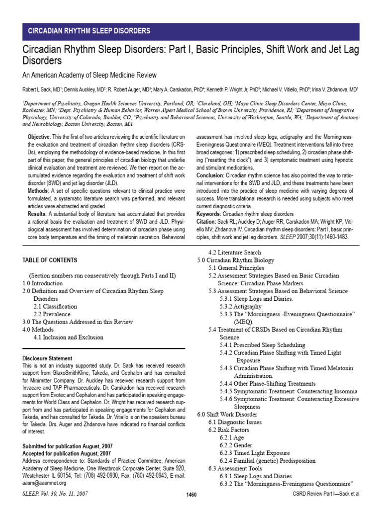 Circadian Rhythm Sleep Disorders Part I Basic Principles Shift W 2007 ...