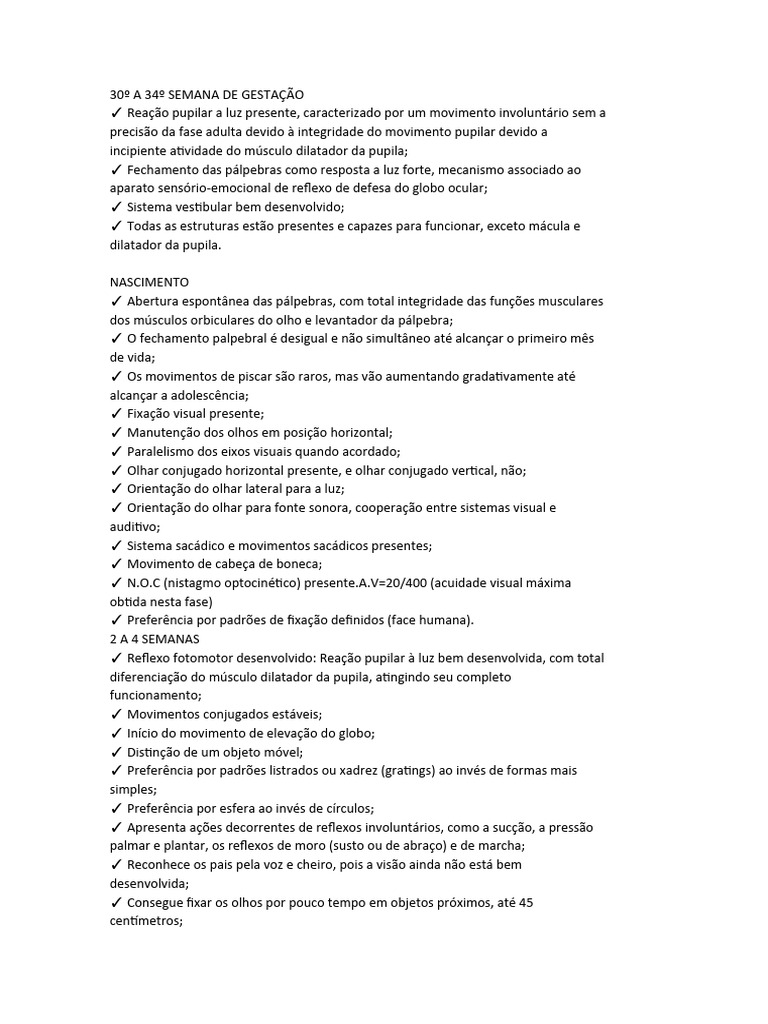 Fases Desenvolvimento Visual Pdf Sistema Visual órgão Anatomia