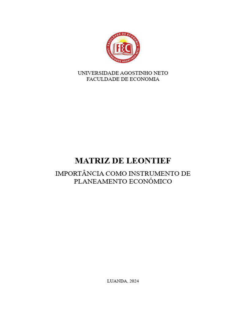 Matriz de Leontief no Planeamento Econômico | PDF | Economia | Modelo ...
