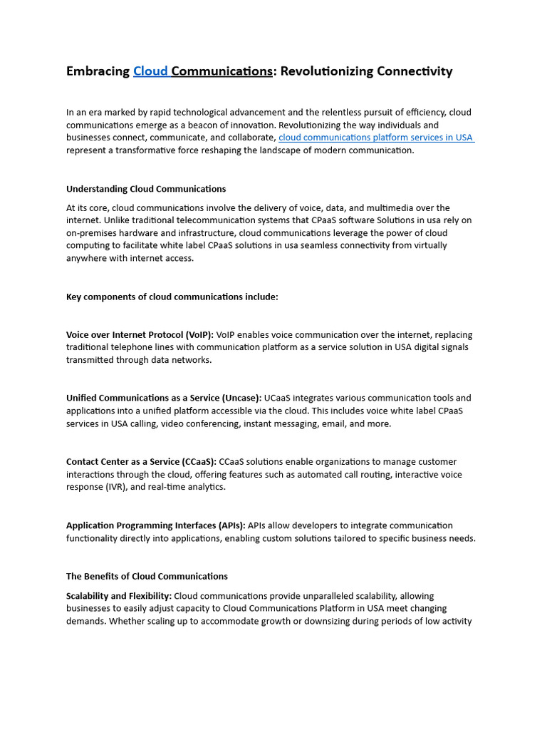 Cloud Communications: Transforming Connectivity | PDF | Cloud Computing ...