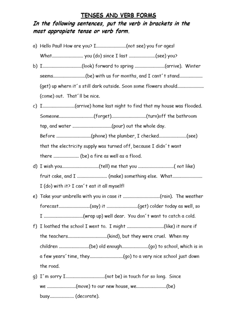 Tenses and Verb Forms | PDF | Language Arts & Discipline | Foreign ...