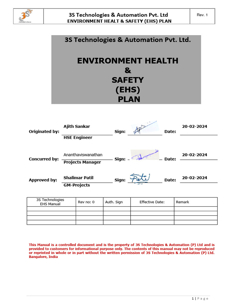 EHS PLAN For Phoenix Chennai | PDF | Occupational Safety And Health ...