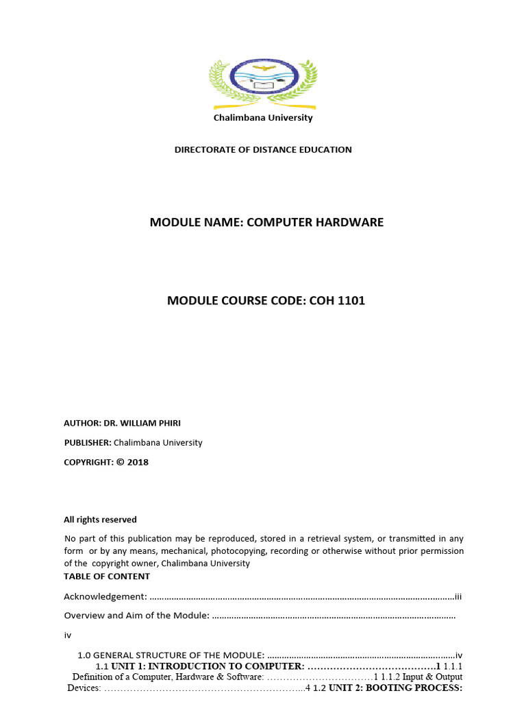 Computer Hardware Module - Coh 1101 | PDF | Printer (Computing) | Booting