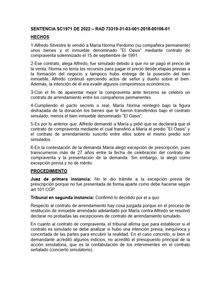 Análisis Sentencia SC1971 de 2022 | PDF | Sentencia (ley) | Estatuto de
