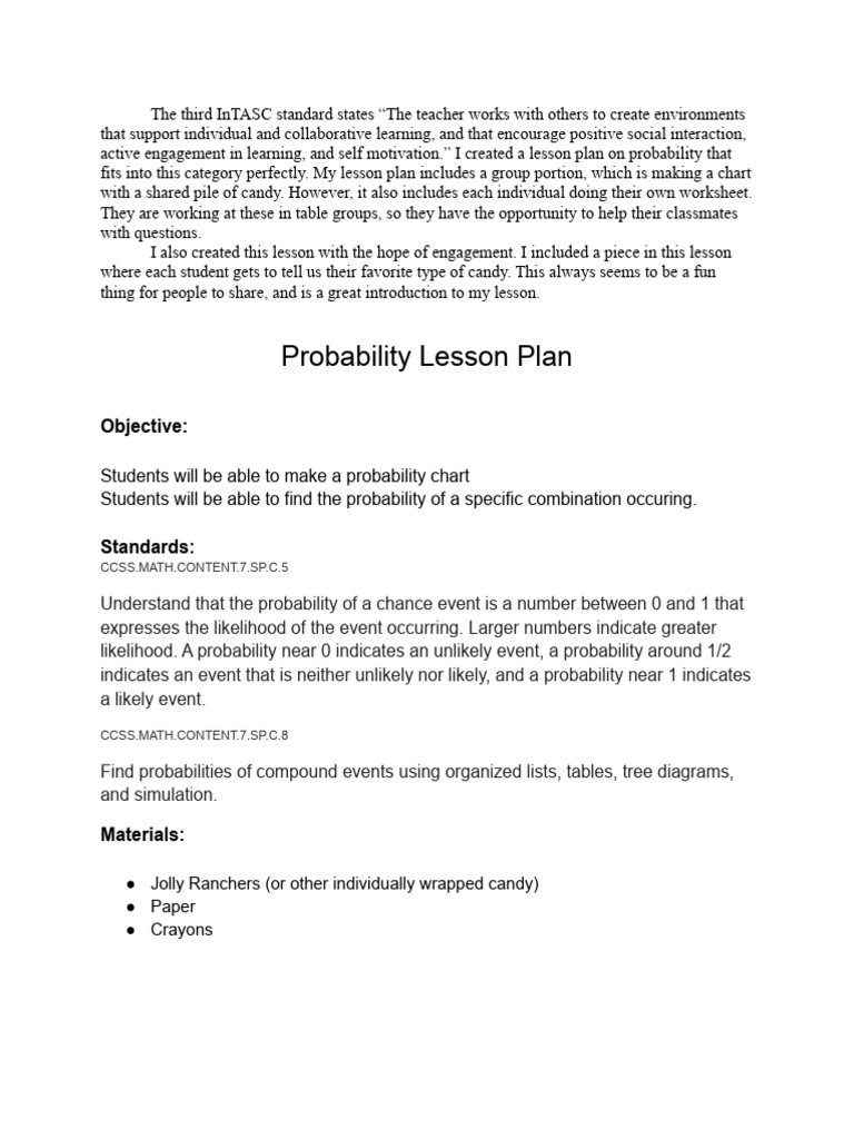 Probability Lesson Plan | PDF